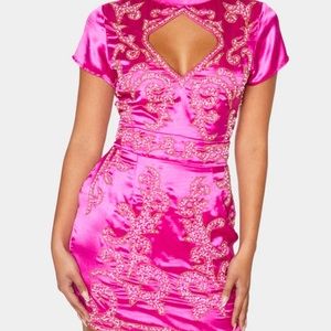 Hot Pink Satin Embellished Dress